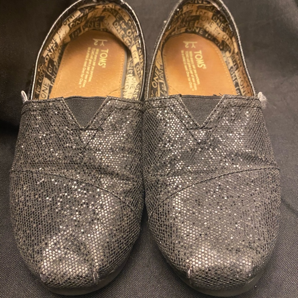 TOMS-Youth , Size:2, black sparkle slip on shoes‎